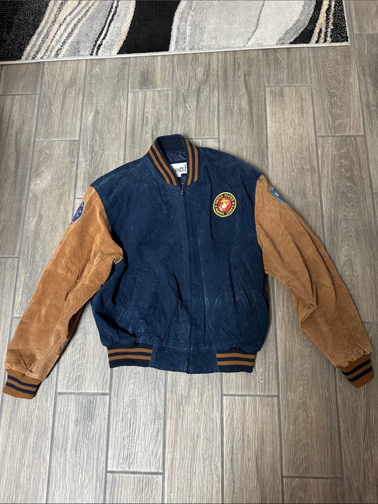 Avalanche Other - Avalanche men’s vintage varsity style, blue/ brown suede jacket. Marine patches